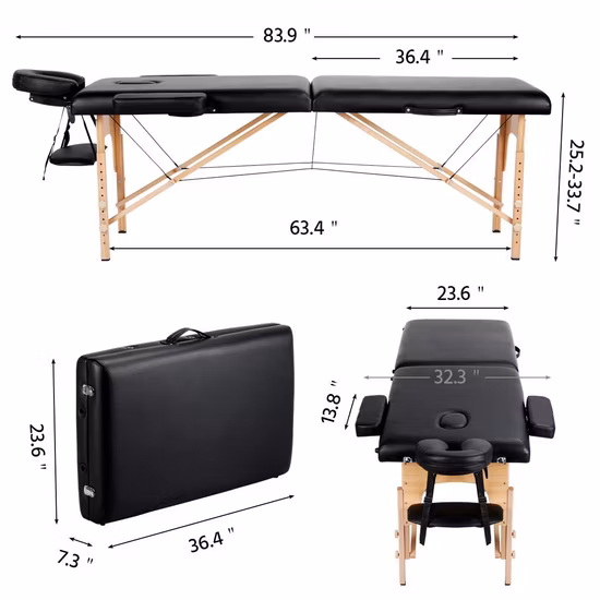 Mesas y camas de masaje portátiles plegables Hochey Medical, mesa de masaje desmontable ajustable en altura para SPA, color negro